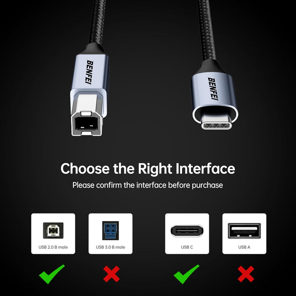 BENFEI | USB Printer Cable 6.6FT 2 Meter | 000405grey-2M