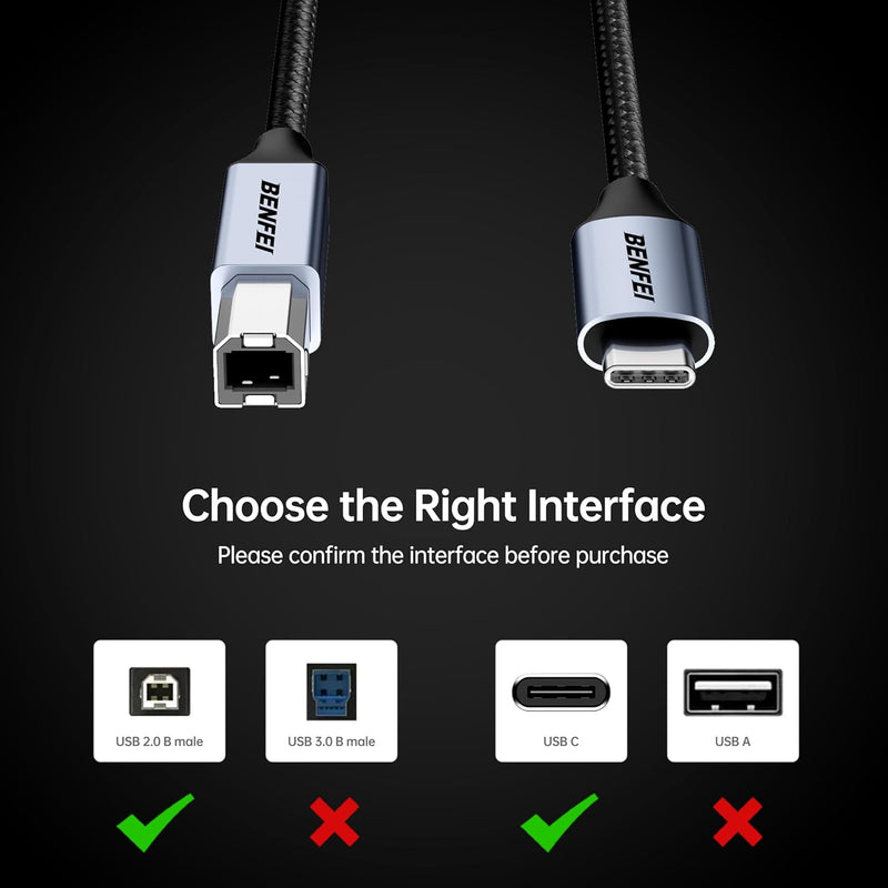 BENFEI | USB Printer Cable 6.6FT 2 Meter | 000405grey-2M