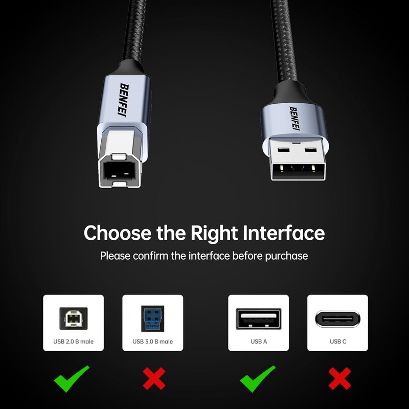 BENFEI | USB Printer Cable 6.6FT 2 Meter | 000405grey-2M