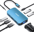 BENFEI | USB C MST HUB 8in1 with USB-C to 2 HDMI 1 VGA | 000335blue-N