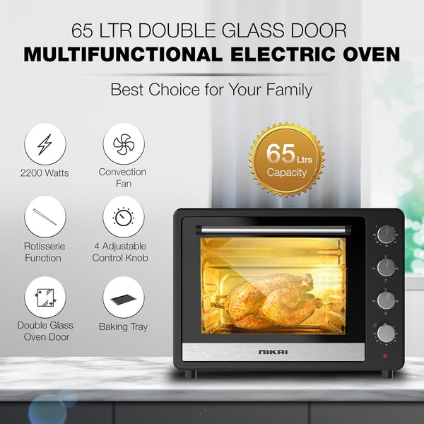 NIKAI |  Electric Oven 65Ltrs 2200W Black | Nt6500Src2