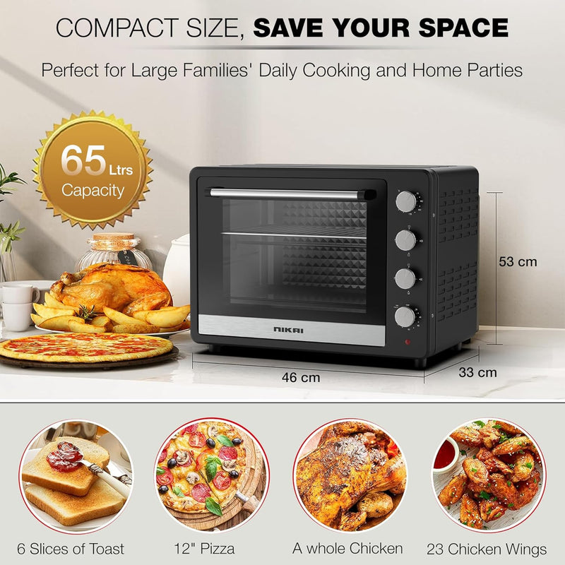NIKAI |  Electric Oven 65Ltrs 2200W Black | Nt6500Src2