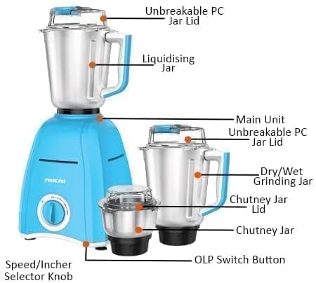 NIKAI | Mixer Grinder with 3 Jars 900W Blue/Silver| NB694A