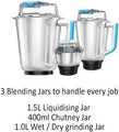 NIKAI | Mixer Grinder with 3 Jars 900W Blue/Silver| NB694A