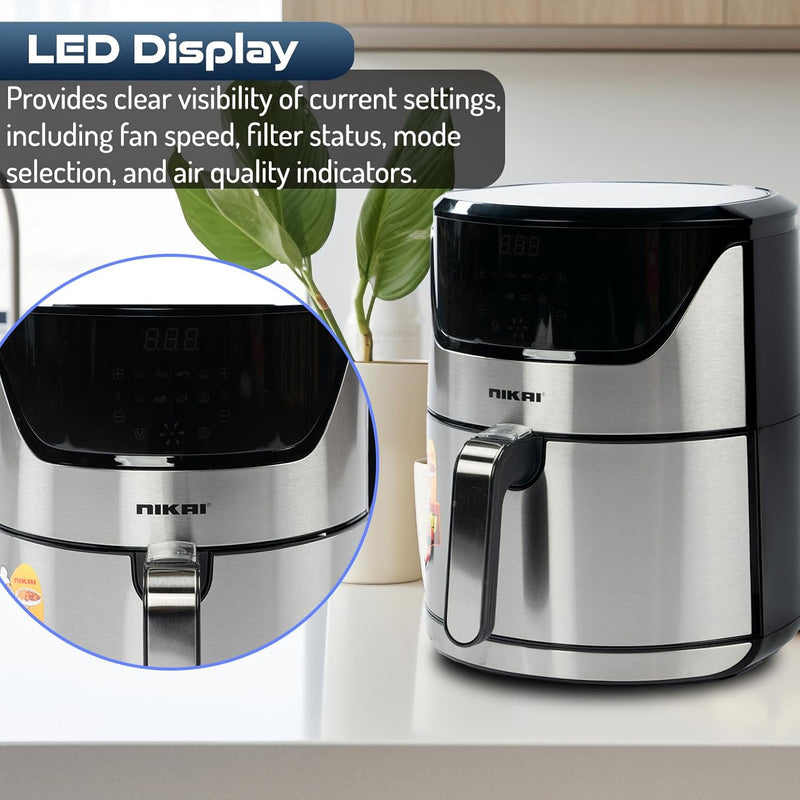 NIKAI | 6Ltrs Digital Air Fryer 1800W Silver | NAF688DS