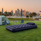 JILONG | Twin Navy Blue CloudCoil Flocked Air Mattress Set with Double Action Hand Pump | 24696