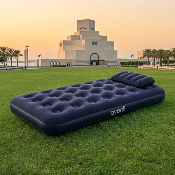 JILONG | Twin Navy Blue CloudCoil Flocked Air Mattress Set with Double Action Hand Pump | 24696