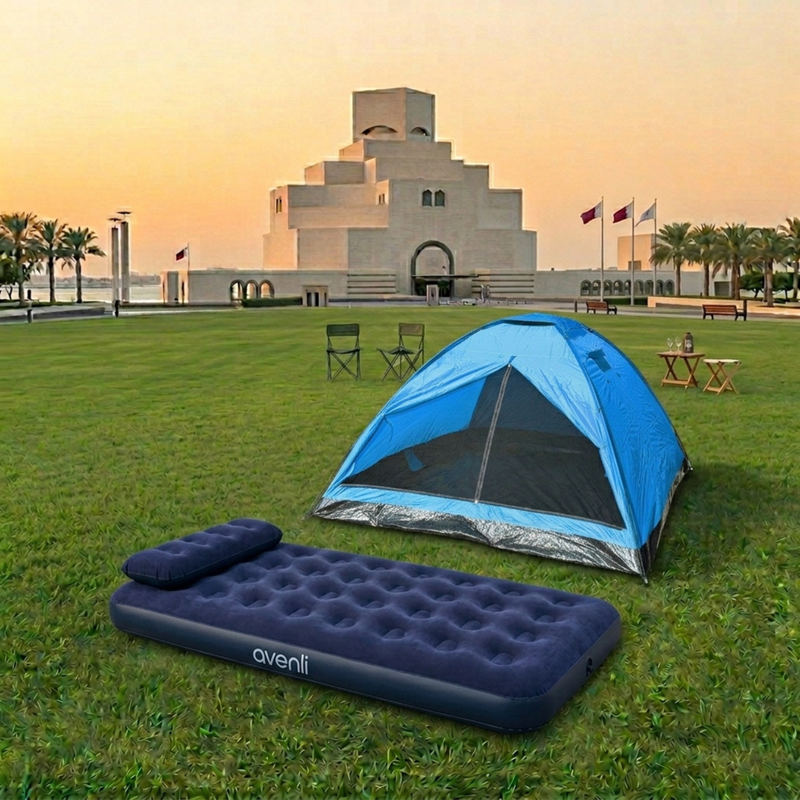 JILONG | Twin Navy Blue CloudCoil Flocked Air Mattress Set with Double Action Hand Pump | 24696