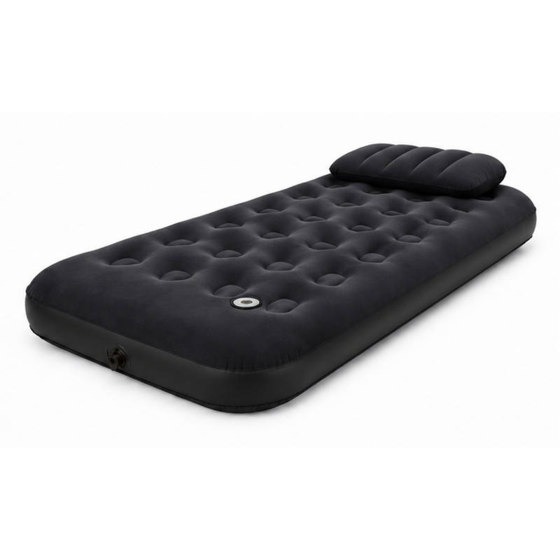 JILONG | Twin Navy Blue CloudCoil Flocked Air Mattress Set with Double Action Hand Pump | 24696
