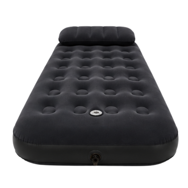 JILONG | Twin Navy Blue CloudCoil Flocked Air Mattress Set with Double Action Hand Pump | 24696