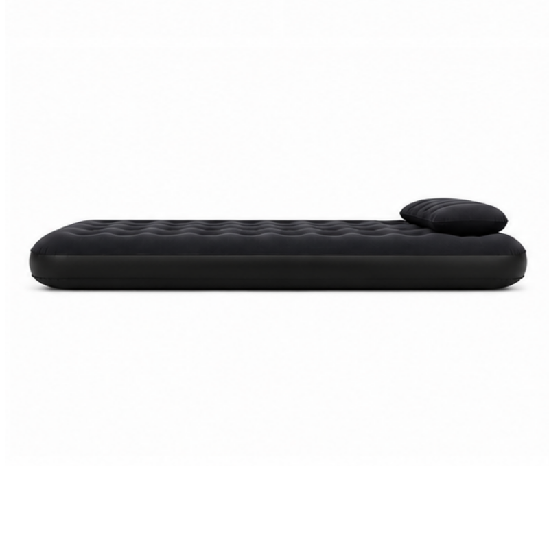JILONG | Twin Navy Blue CloudCoil Flocked Air Mattress Set with Double Action Hand Pump | 24696