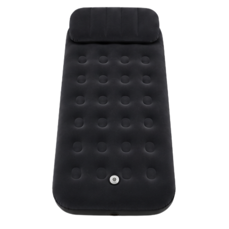 JILONG | Twin Navy Blue CloudCoil Flocked Air Mattress Set with Double Action Hand Pump | 24696