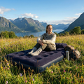 JILONG | Twin Navy Blue CloudCoil Flocked Air Mattress Set with Double Action Hand Pump | 24696