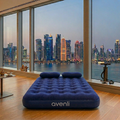 JILONG | Double Navy Blue CloudCoil Flocked Air Mattress Set with Pillow and Double Action Hand Pump | 24032