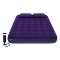 JILONG | Double Navy Blue CloudCoil Flocked Air Mattress Set with Pillow and Double Action Hand Pump | 24032