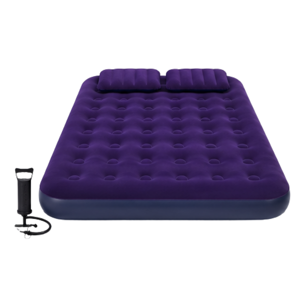 JILONG | Double Navy Blue CloudCoil Flocked Air Mattress Set with Pillow and Double Action Hand Pump | 24032