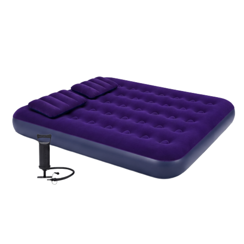 JILONG | Double Navy Blue CloudCoil Flocked Air Mattress Set with Pillow and Double Action Hand Pump | 24032
