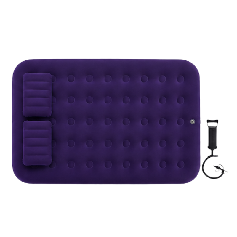 JILONG | Double Navy Blue CloudCoil Flocked Air Mattress Set with Pillow and Double Action Hand Pump | 24032