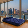 JILONG | Queen Navy Blue CloudCoil Flocked Air Mattress Set with Pillow and Double Action Hand Pump | 21470