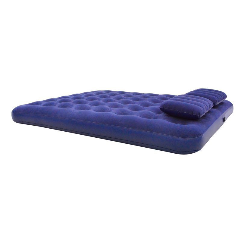 JILONG | Queen Navy Blue CloudCoil Flocked Air Mattress Set with Pillow and Double Action Hand Pump | 21470