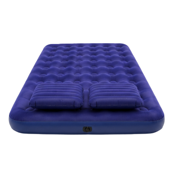 JILONG | Queen Navy Blue CloudCoil Flocked Air Mattress Set with Pillow and Double Action Hand Pump | 21470