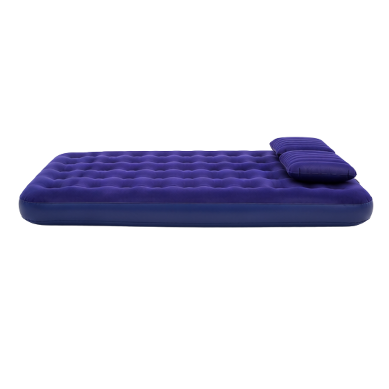 JILONG | Queen Navy Blue CloudCoil Flocked Air Mattress Set with Pillow and Double Action Hand Pump | 21470
