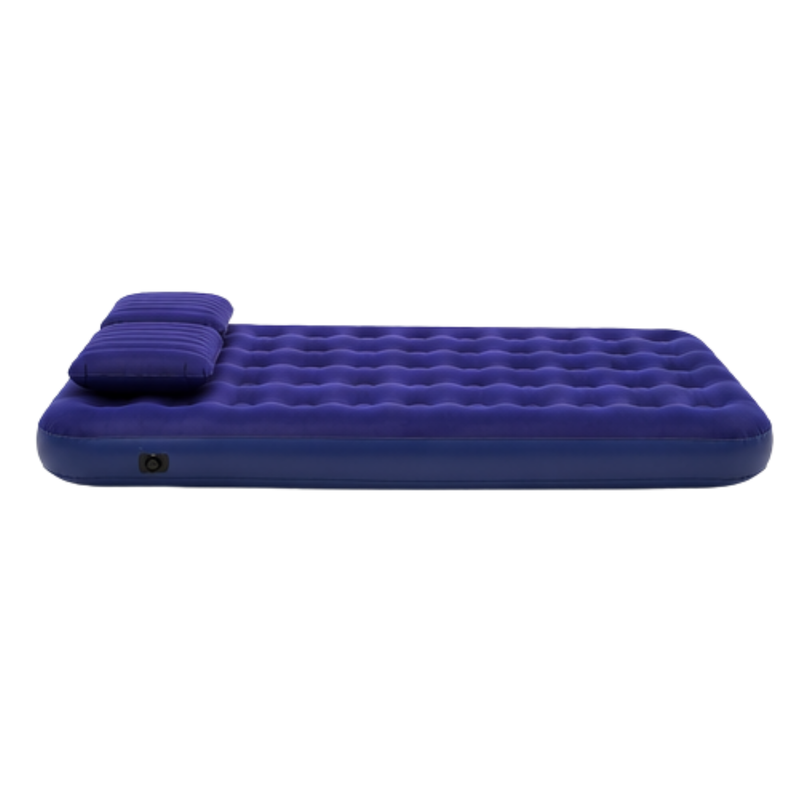 JILONG | Queen Navy Blue CloudCoil Flocked Air Mattress Set with Pillow and Double Action Hand Pump | 21470