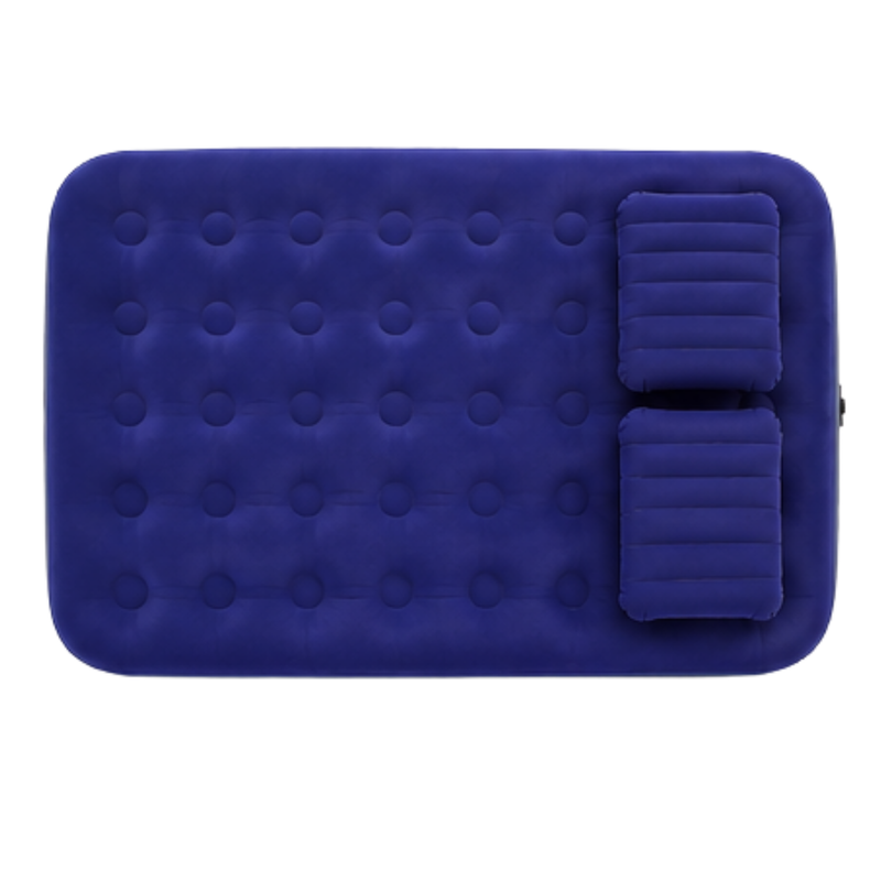 JILONG | Queen Navy Blue CloudCoil Flocked Air Mattress Set with Pillow and Double Action Hand Pump | 21470