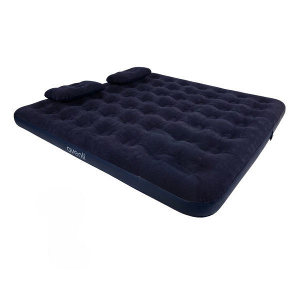JILONG | King Navy Blue CloudCoil Flocked Air Mattress Set with Pillow and Double Action Hand Pump | 24697