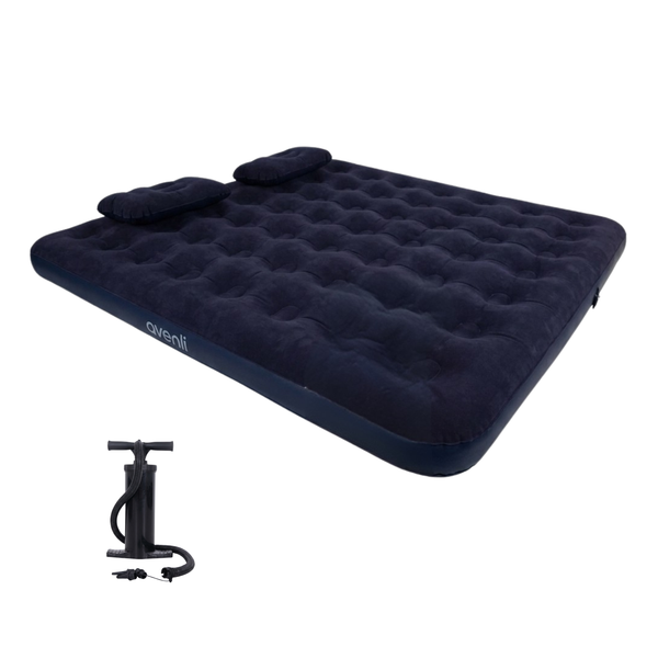 JILONG | King Navy Blue CloudCoil Flocked Air Mattress Set with Pillow and Double Action Hand Pump | 24697