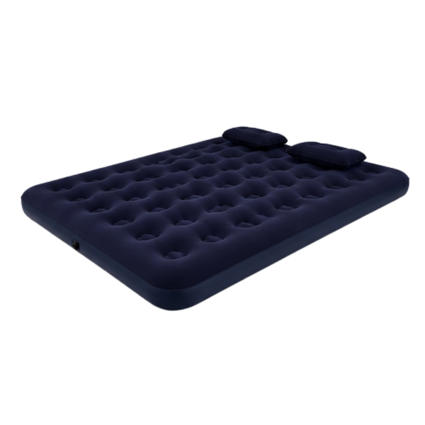 JILONG | King Navy Blue CloudCoil Flocked Air Mattress Set with Pillow and Double Action Hand Pump | 24697