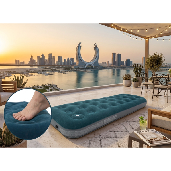 JILONG | Single Olive Green CloudCoil Flocked Air Mattress with Built-in Foot Pump | 24130