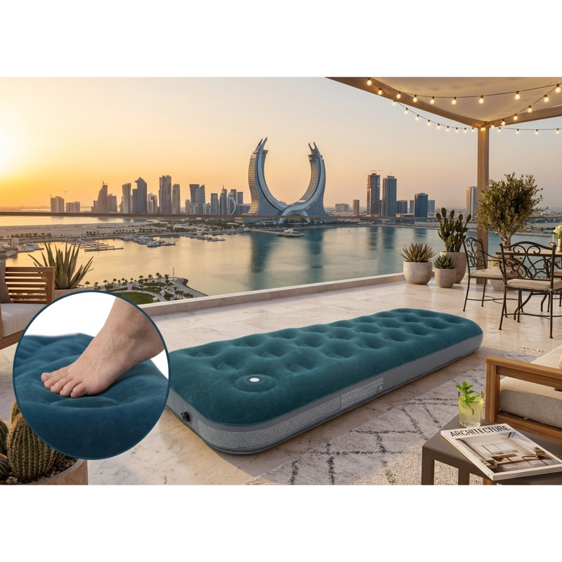 JILONG | Single Olive Green CloudCoil Flocked Air Mattress with Built-in Foot Pump | 24130
