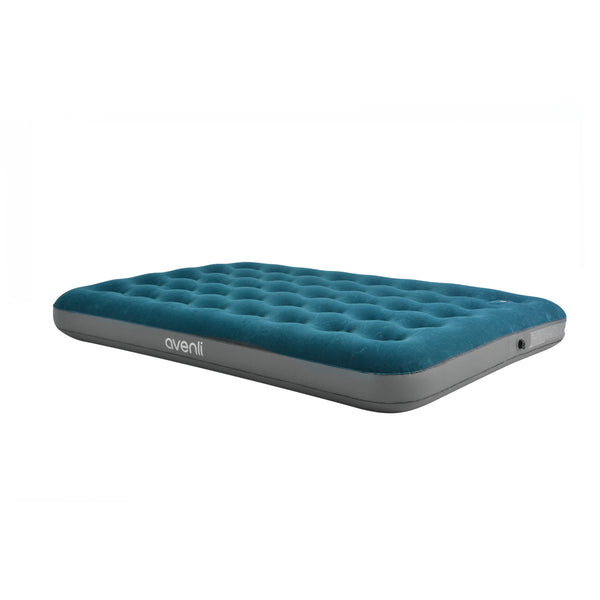 JILONG | Double Olive Green CloudCoil Flocked Air Mattress with Built-in Foot Pump | 24131