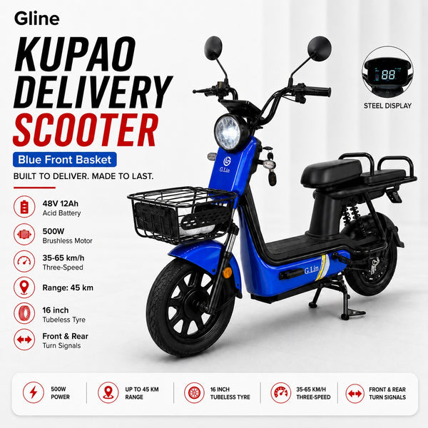 KUPAO Delivery Scooter Blue Front Basket