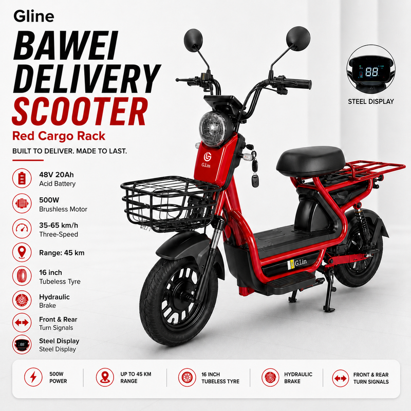 BAWEI Delivery Scooter Red Cargo Rack