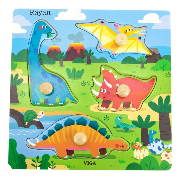 VIGA | Wooden Knob Puzzle Dinosaurs | 44596