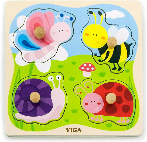 VIGA | Flat Puzzle w Big Wooden Knob Insect | 50131