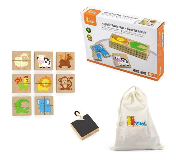 VIGA | Magnetic Puzzle Block 32pcs Set Animals | 50722FSC