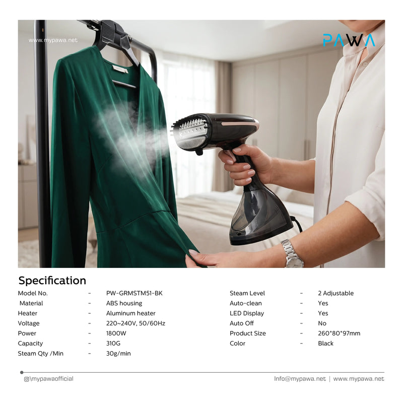 PAWA | Optisteam Handheld Steamer With Display 1800W | PW-GRMSTM51-BK
