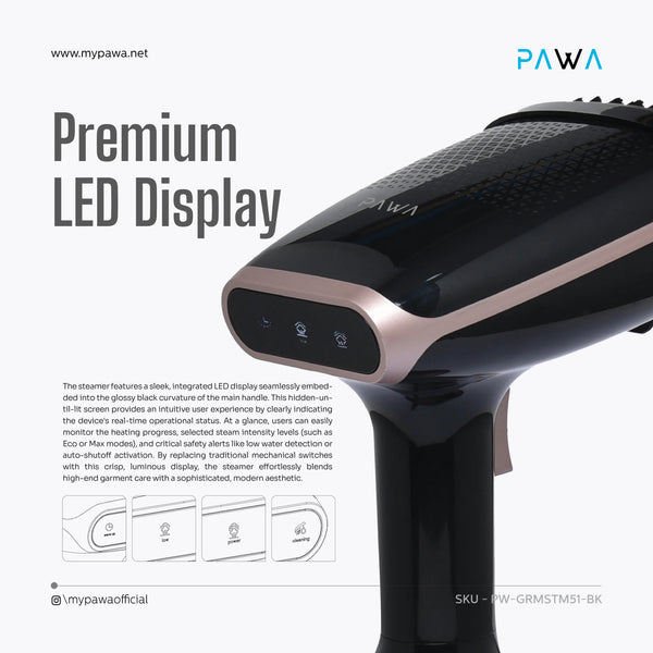 PAWA | Optisteam Handheld Steamer With Display 1800W | PW-GRMSTM51-BK