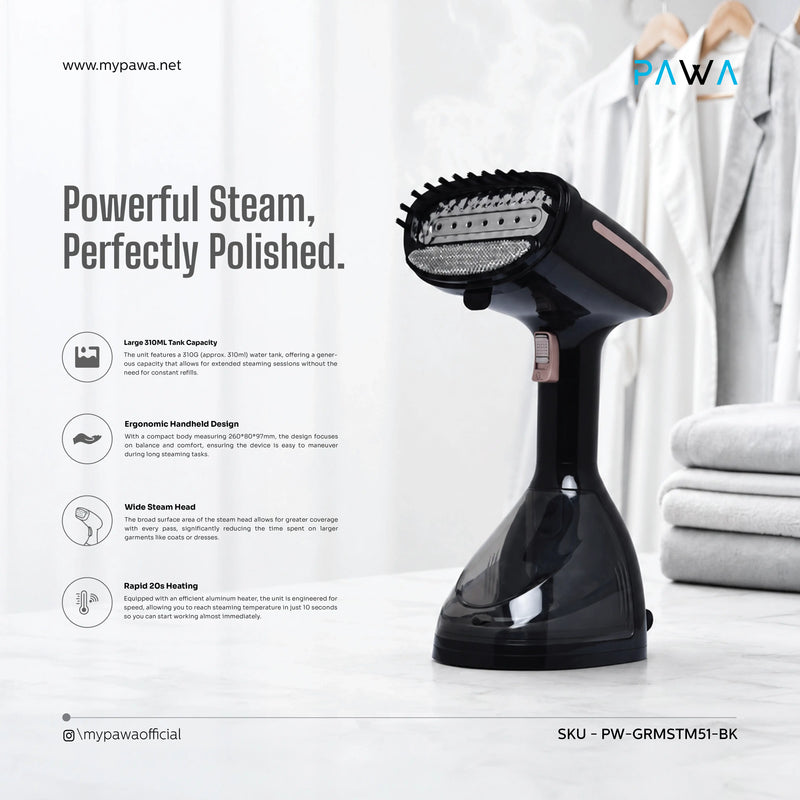 PAWA | Optisteam Handheld Steamer With Display 1800W | PW-GRMSTM51-BK