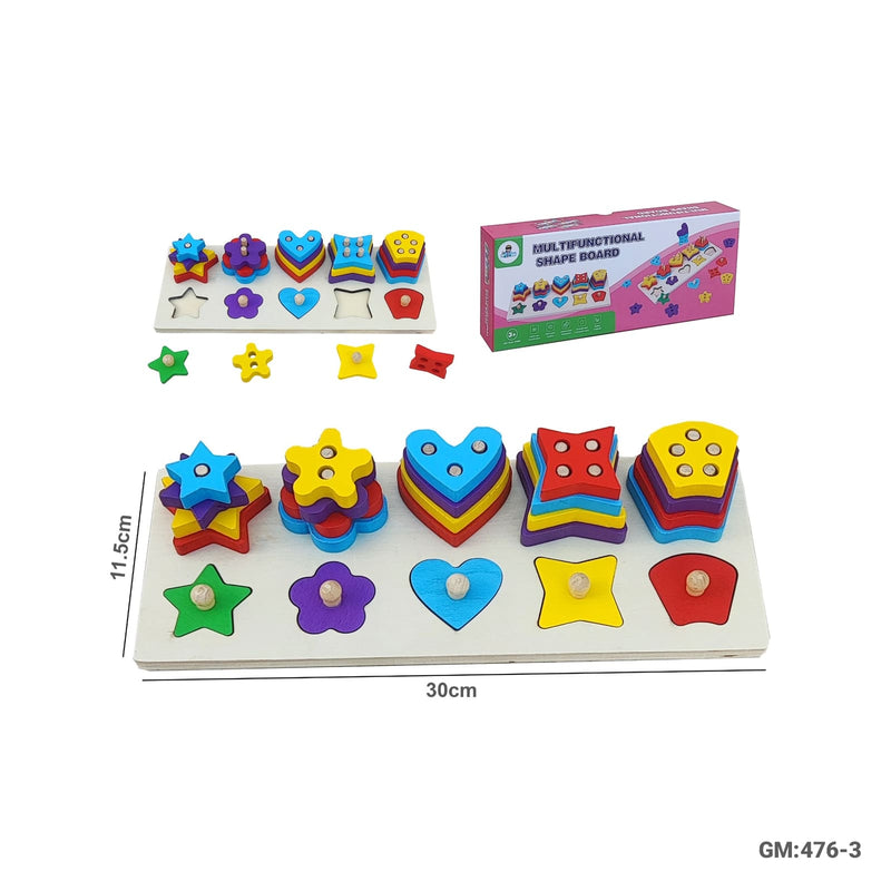 Wooden Geometric Puzzles Stacking Game, Colours and Shape Sorting | 476-3