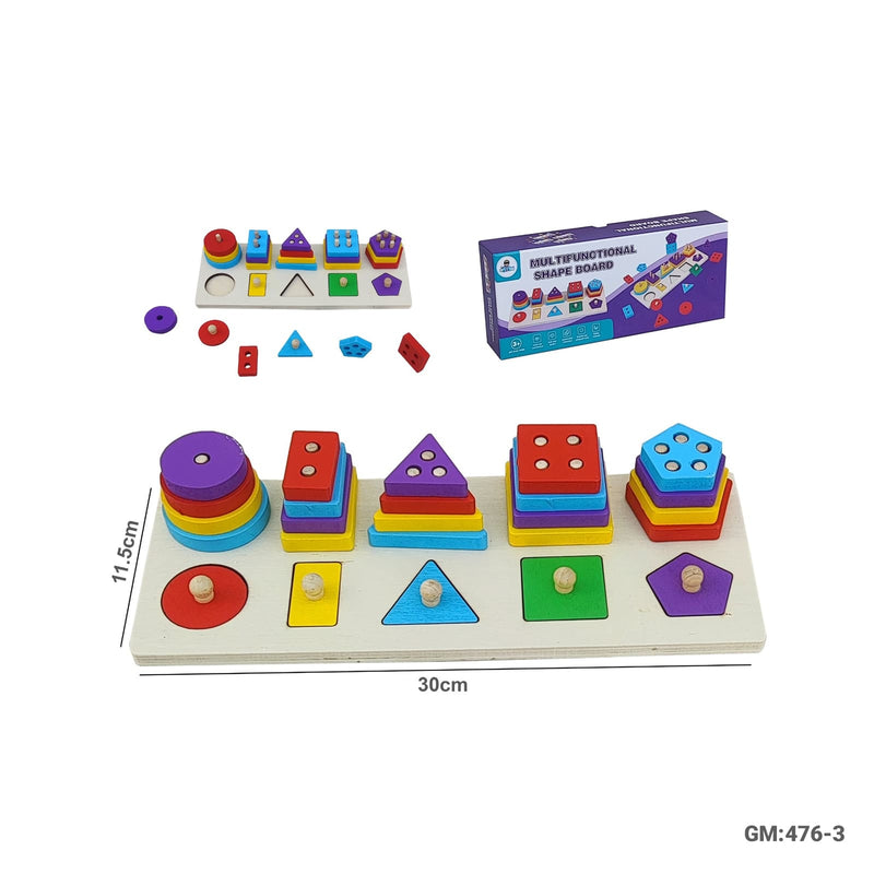 Wooden Geometric Puzzles Stacking Game, Colours and Shape Sorting | 476-3