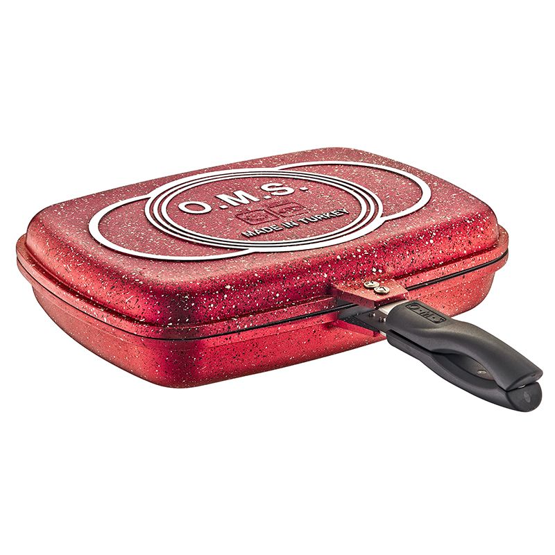 O.M.S. | Granite Double Sided Multi Functional Triangle Grill Pan 36 Cm Red | TOM003