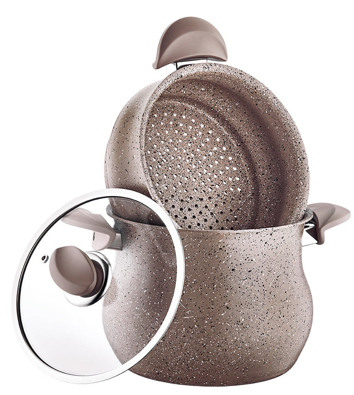 O.M.S. | Granite Couscous Set Top Pot 24 Cm + Bottom Pot 24 Cm Brown | TOM009