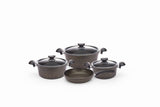 O.M.S. | Granite 7 Pcs Cooking Set Pots 28+24+20cm + Frypan 24cm With Glass Lid Black | TOM016