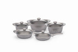 O.M.S. | Granite 10 Pcs Cooking Set With Glass Lid Pots 28+24+20 Cm + Shallow Pot 26 Cm + Frypan With Glass Lid 26 Cm Gray | TOM027