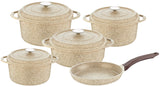 O.M.S. | Die-Cast Ocaliptus 9 Pcs Cooking Set Pots 28+24+20 Cm + Shallow Pot 26 Cm + Frypan 26 Cm Beige | TOM031