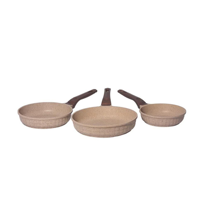O.M.S. | Die-Cast Granite Fryypan 3 Pcs Set 28+24+20 Cm Beige | TOM036